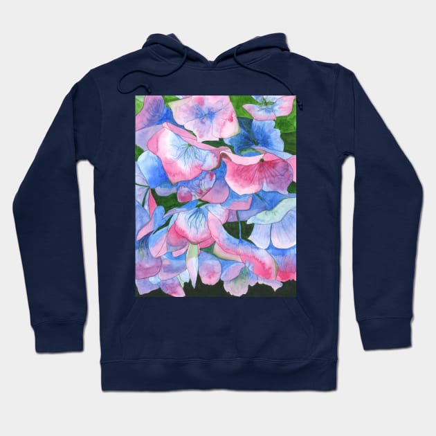 Pink and blue hydrangea watercolour painting Hoodie by esvb